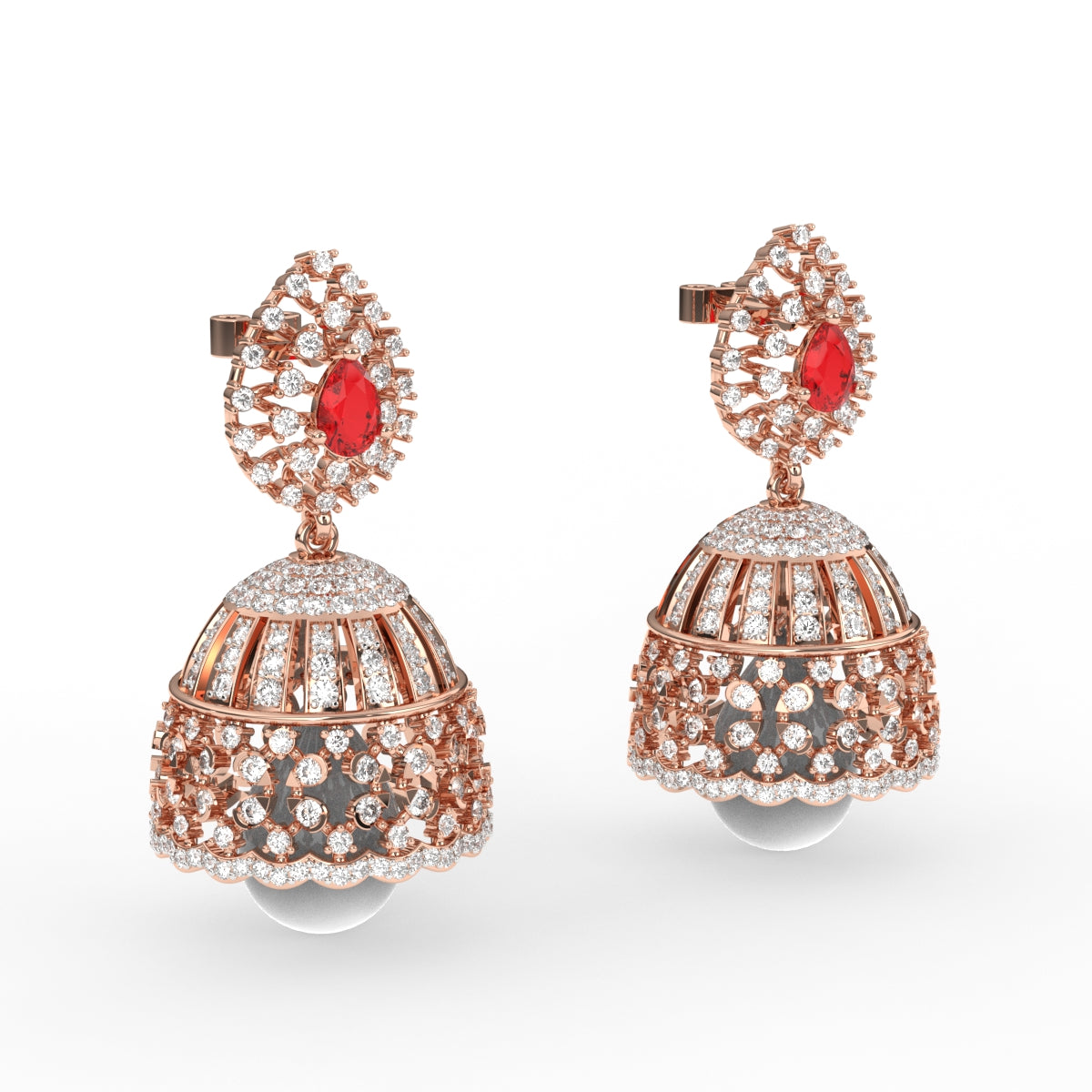 Blossom Ruby and Pearl Jhumkas