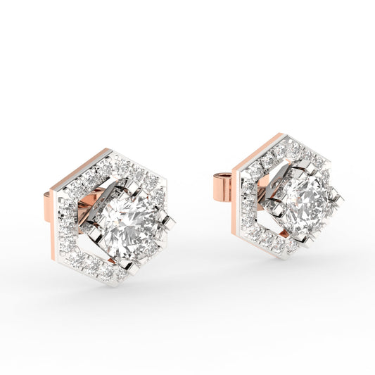 Modern Round Diamond Halo Studs