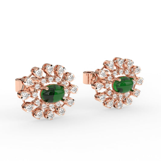 Elegant Emerald Oval Double Halo Studs Earrings