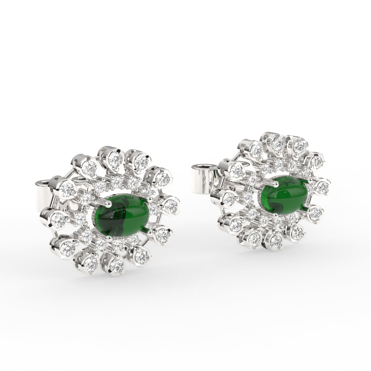 Elegant Emerald Oval Double Halo Studs Earrings