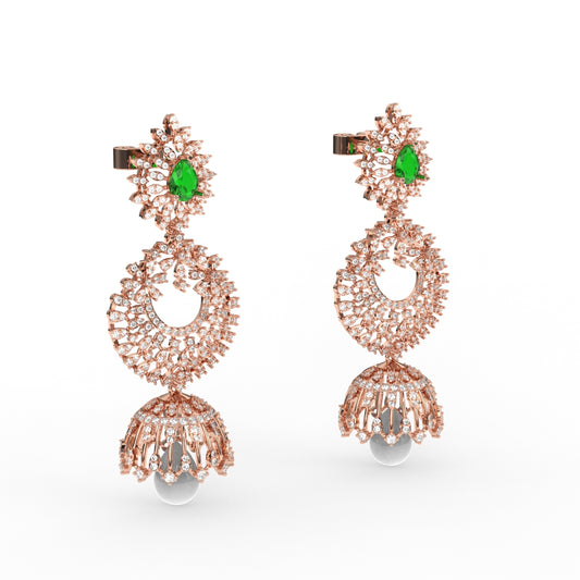 Luxurious Diamond Cluster and Pearl Jhumkas