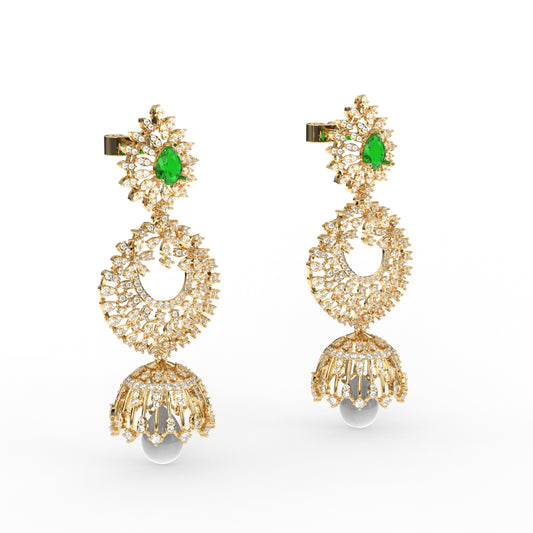 Luxurious Diamond Cluster and Pearl Jhumkas