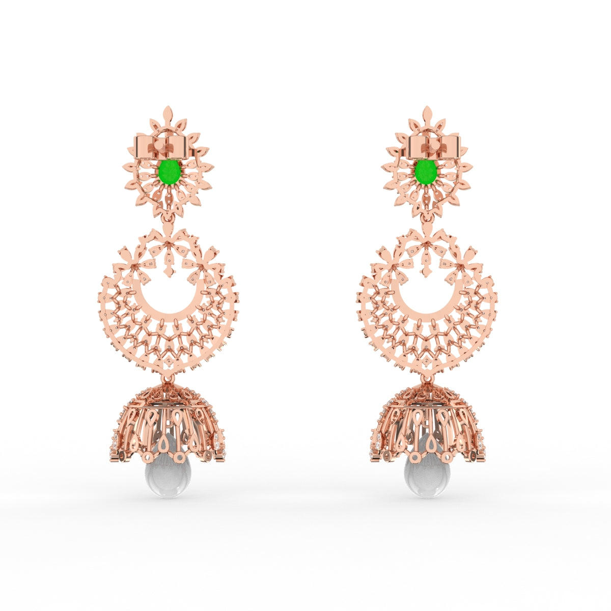 Luxurious Diamond Cluster and Pearl Jhumkas