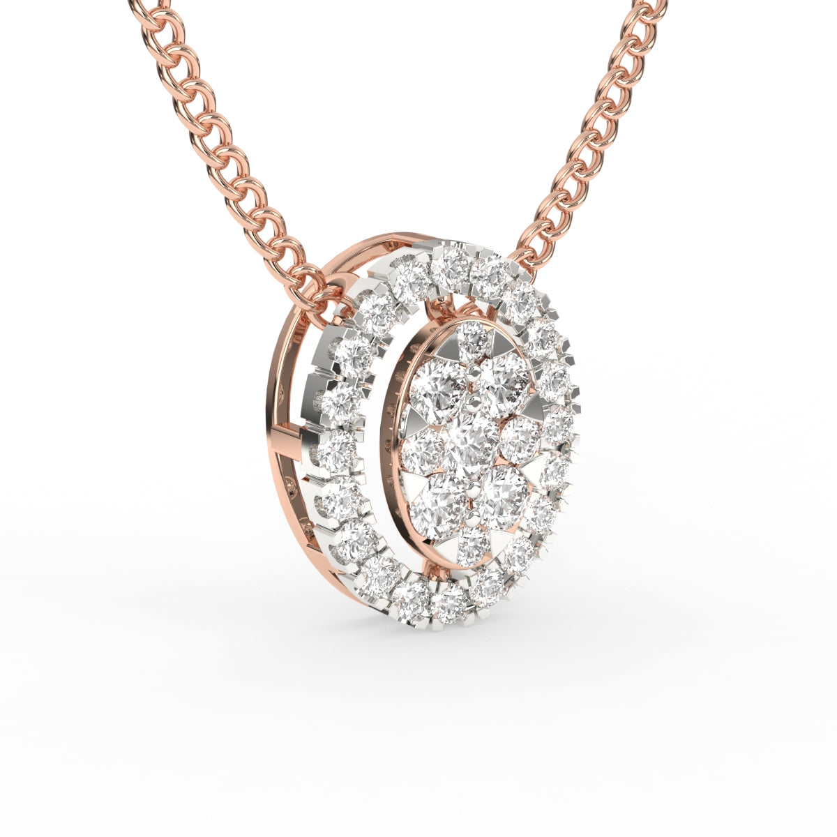 Oval halo diamond pendant chain