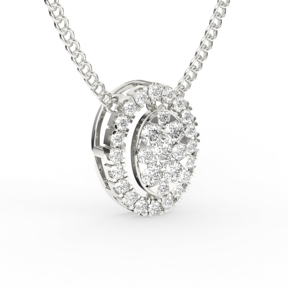 Oval halo diamond pendant chain