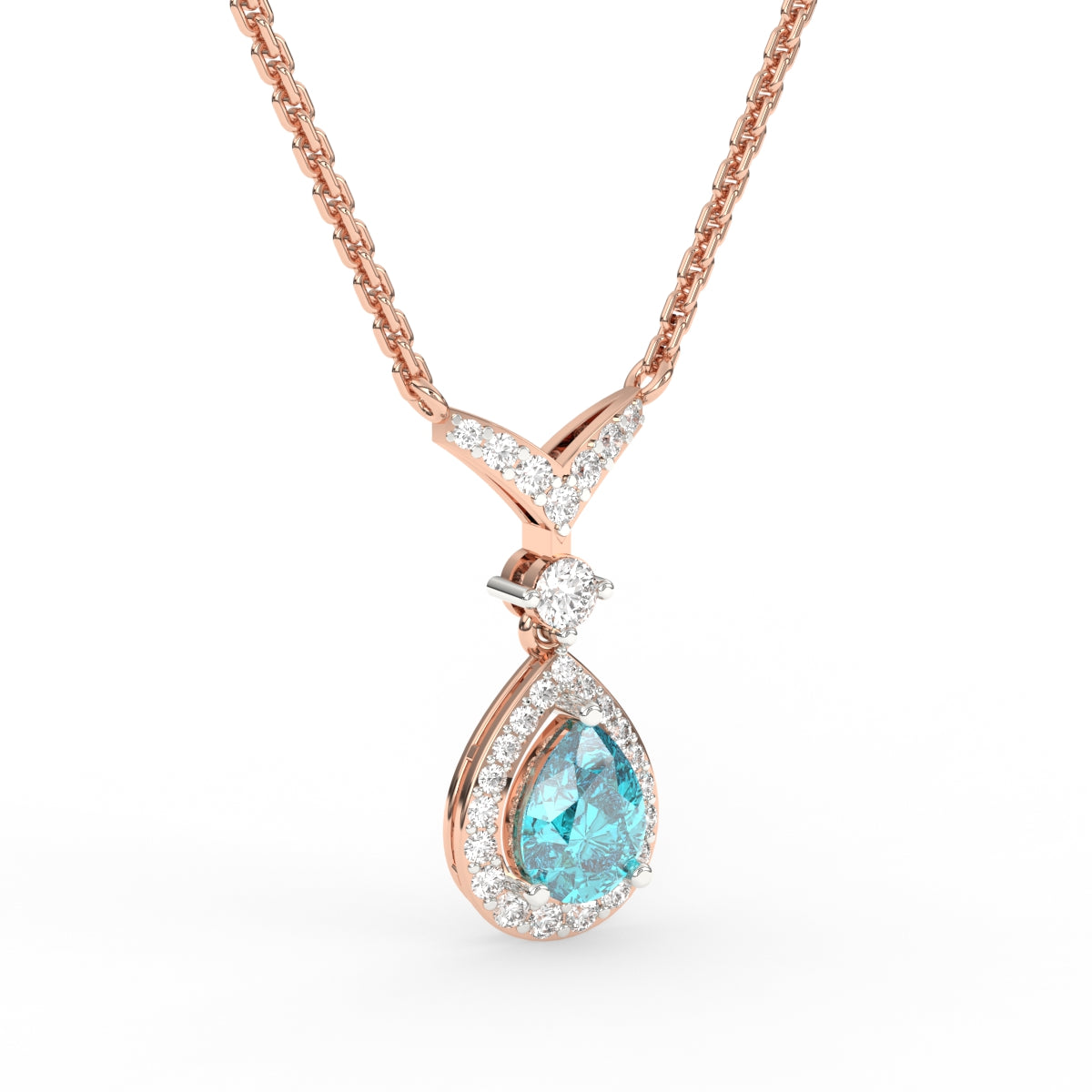 Blue pear diamond pendant chain