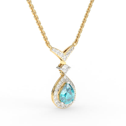 Blue pear diamond pendant chain