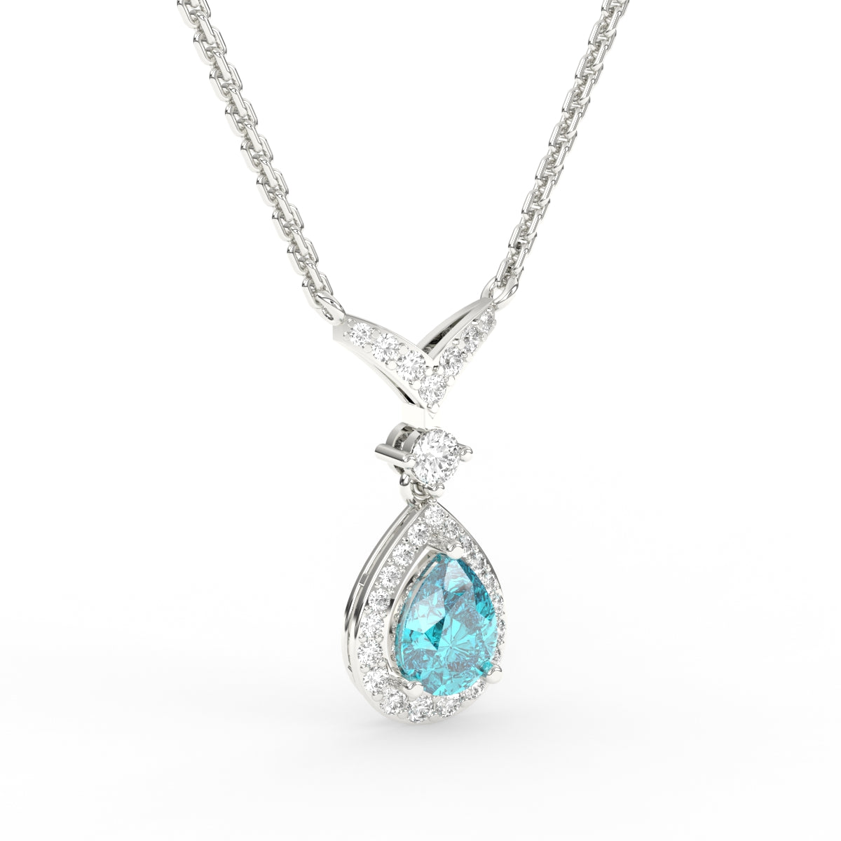 Blue pear diamond pendant chain