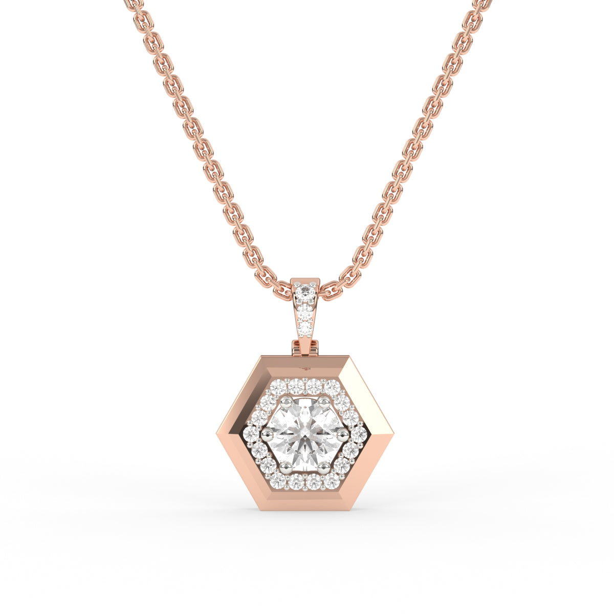 Classic Hexagon Shped Halo Pendant For Her
