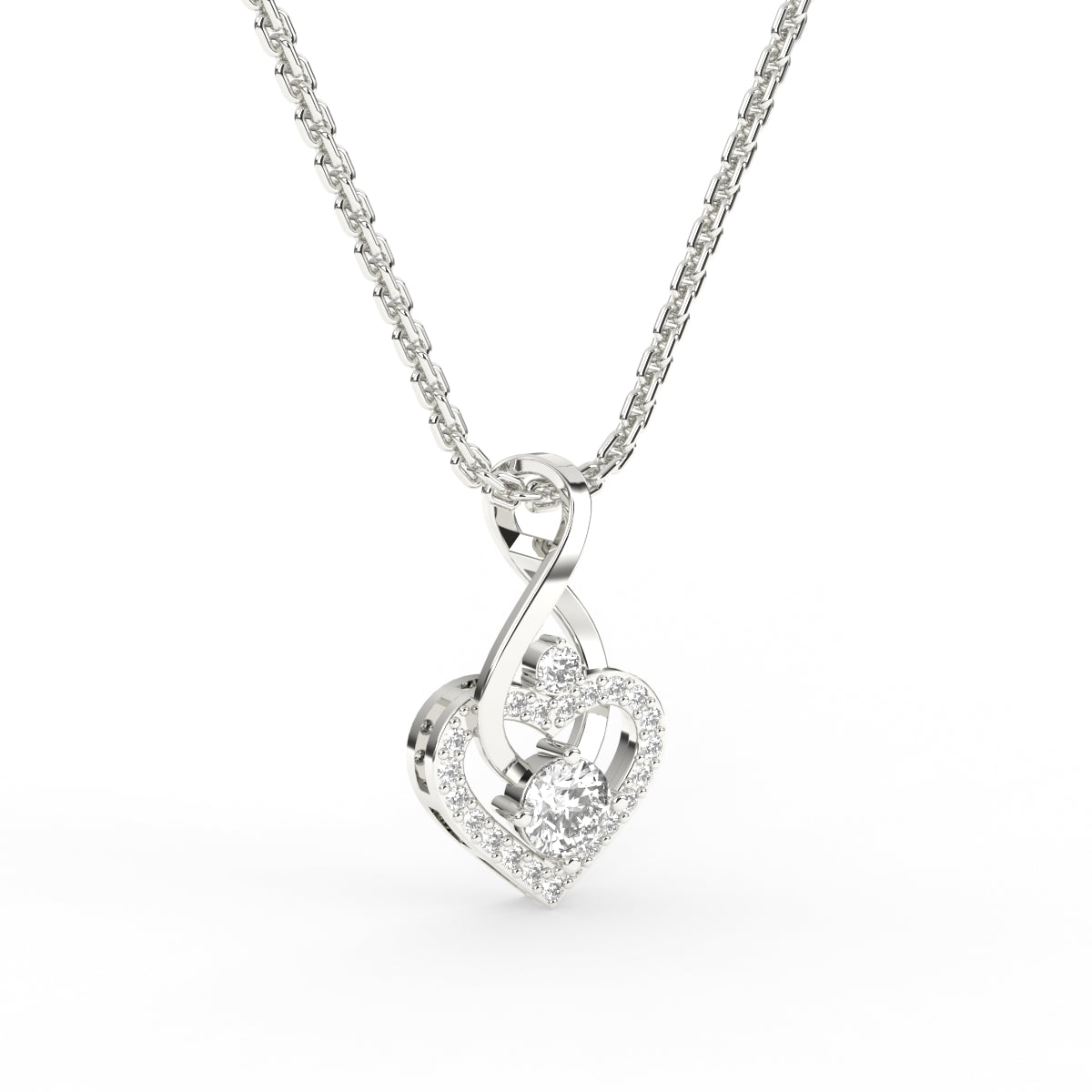 Forever Love Heart Shape Round Diamond Pendant