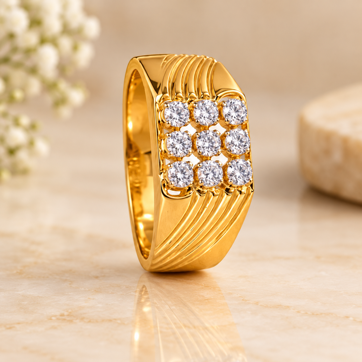Nine Diamond Gold Statement Ring