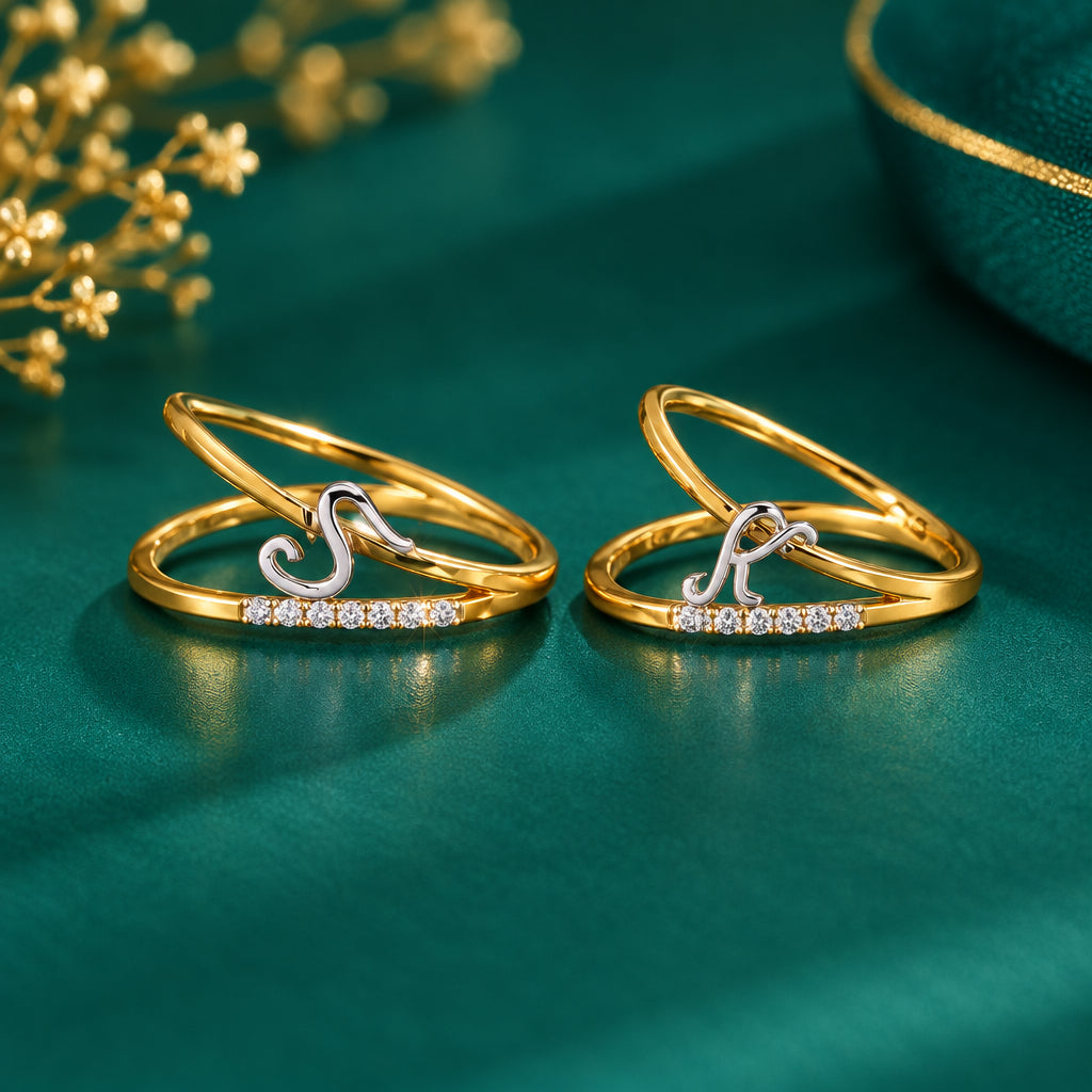 The Initial Wrap Diamond Couple Ring