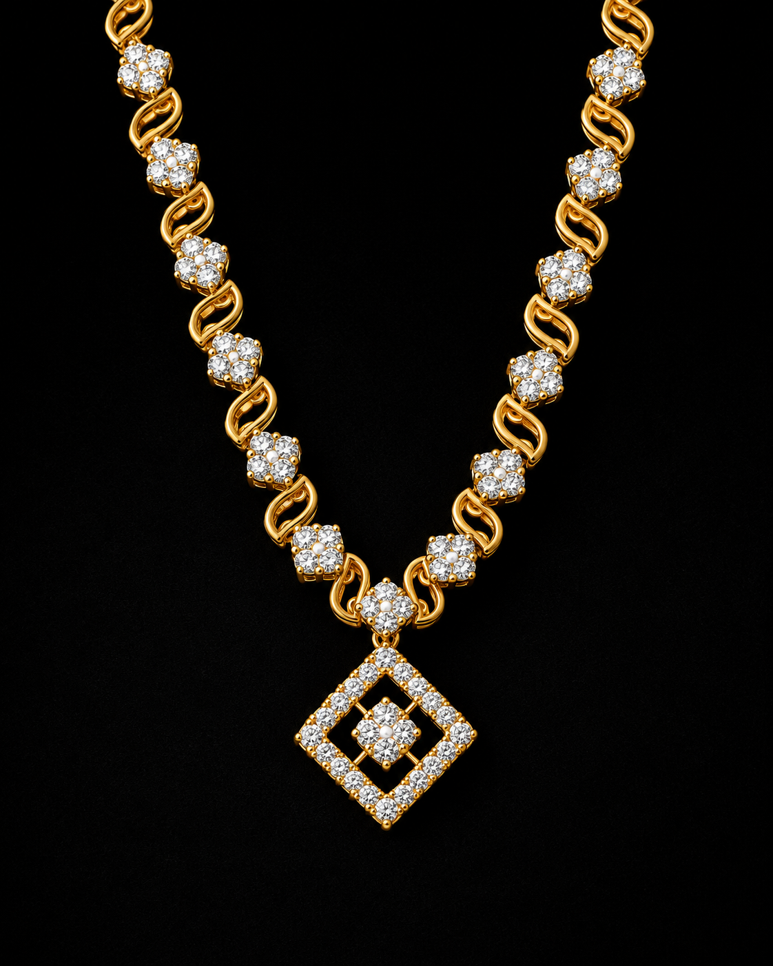 Yellow gold lab grown diamond necklace with geometric diamond pendant
