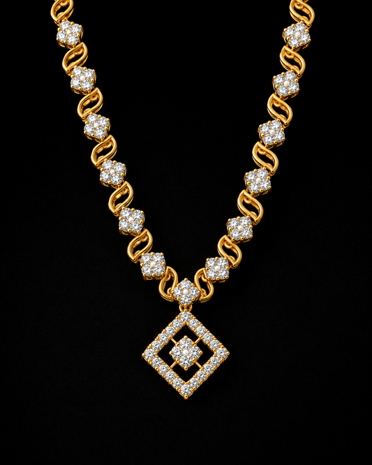 Yellow gold lab grown diamond necklace with geometric diamond pendant
