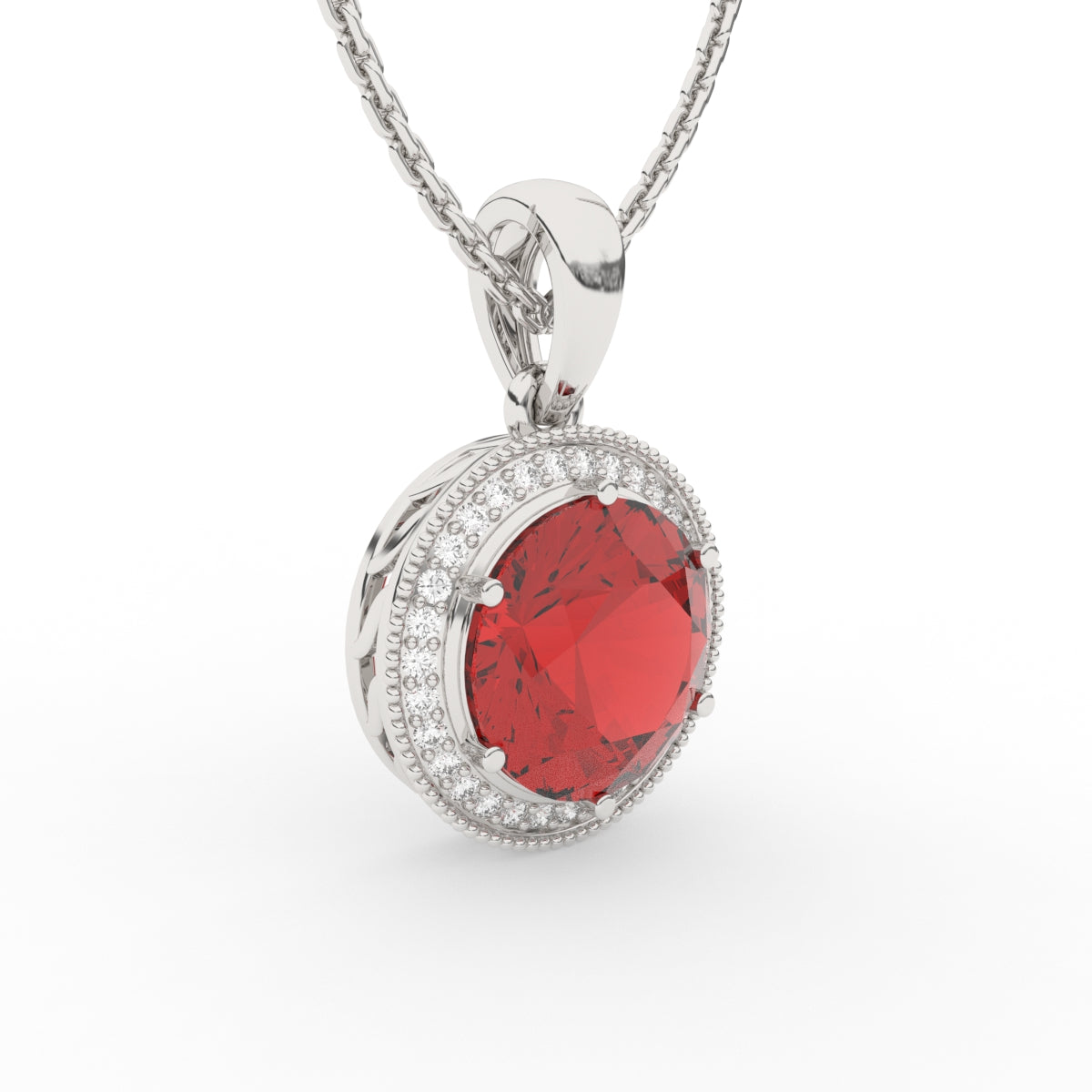 Round Ruby Diamond Pendant