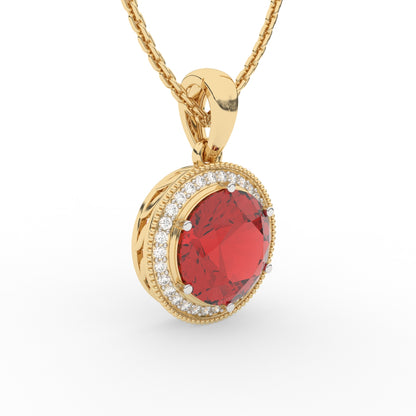 Round Ruby Diamond Pendant