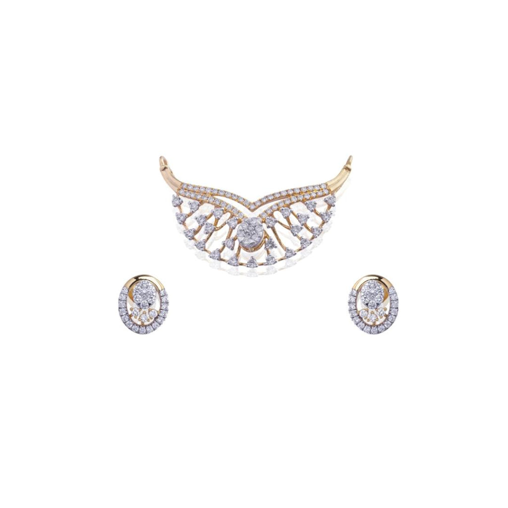 Crescent Diamond Pendant Earring Set