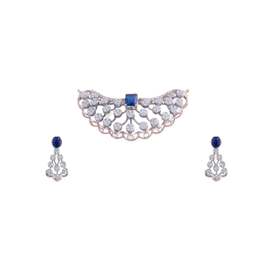 Royal Sapphire Diamond Pendant Earring Set