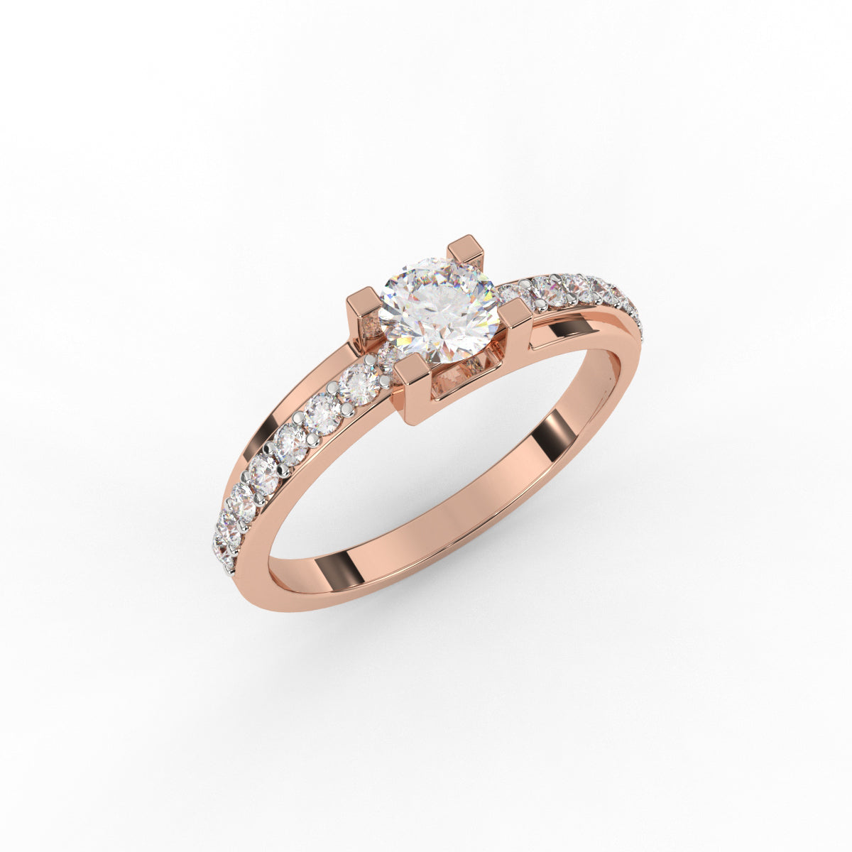 Band Pave Solitaire Diamond Ring