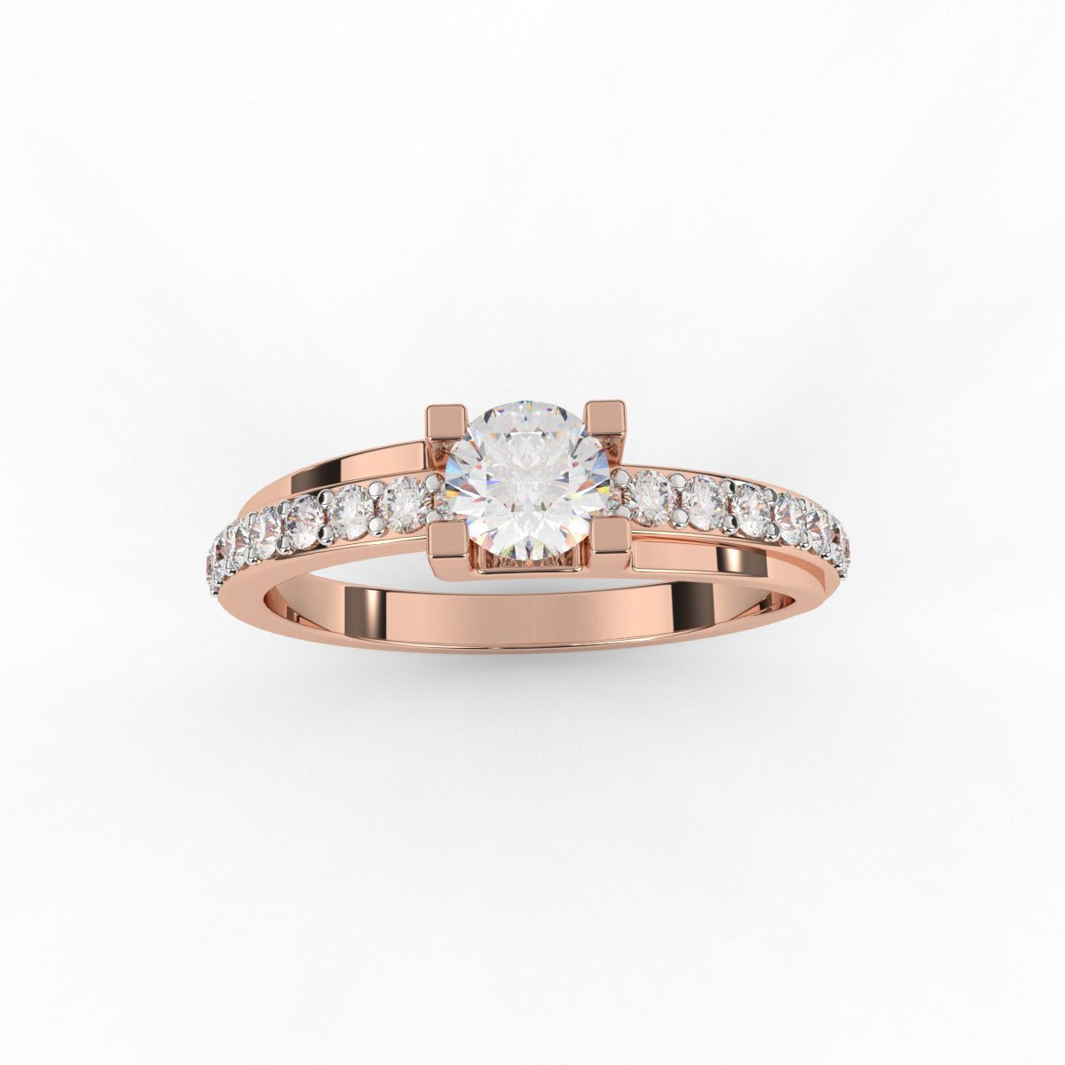 Band Pave Solitaire Diamond Ring